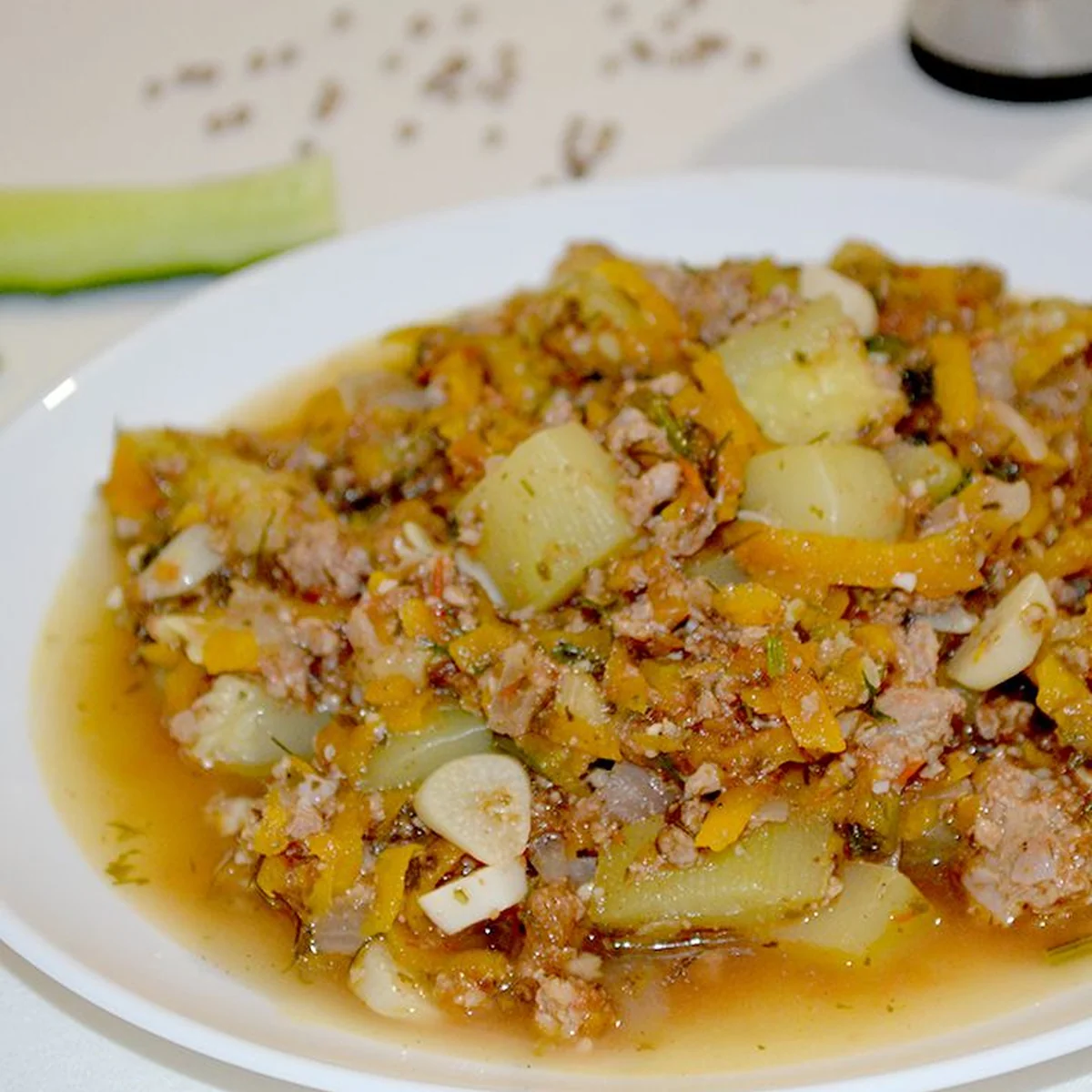 Фарш индейки тушёный с кабачками и тыквой