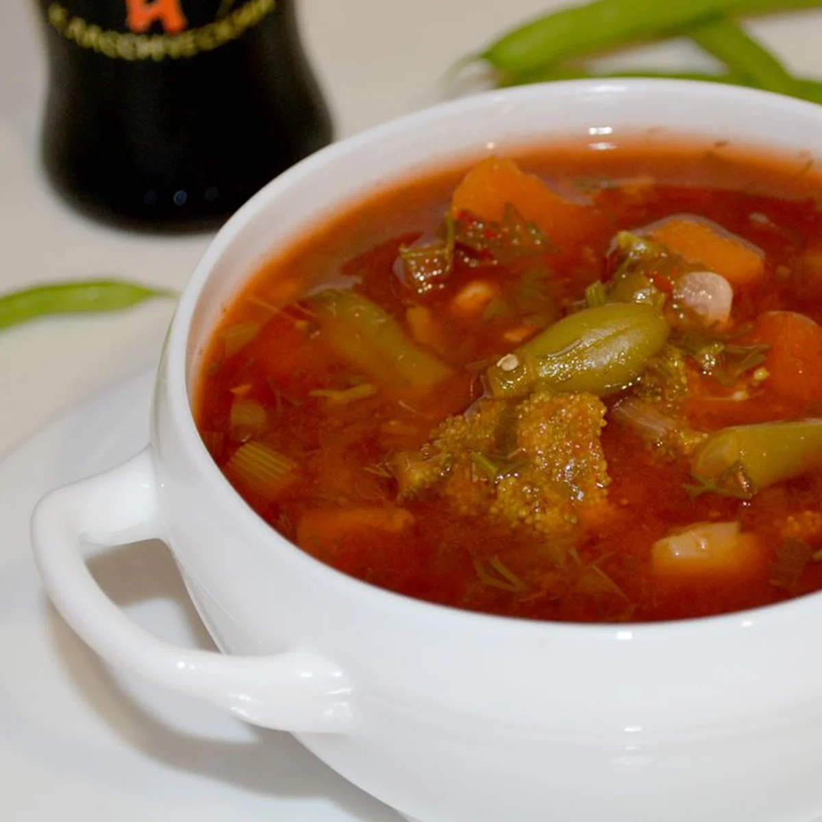 Постный суп из тыквы, брокколи и зелёной фасоли без масла и жира