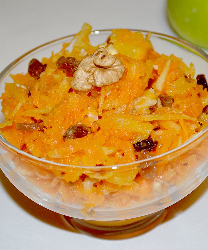 Вкусный салат из яблок, тыквы, апельсина с изюмом